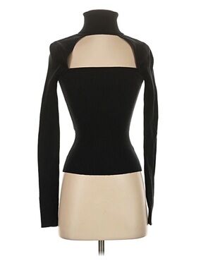 Camila Coelho Black Ribbed Mock Neck Top